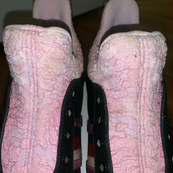 GUCCI ACE LACE & LEATHER HIGH TOP SNEAKERS - Picture 4 of 10